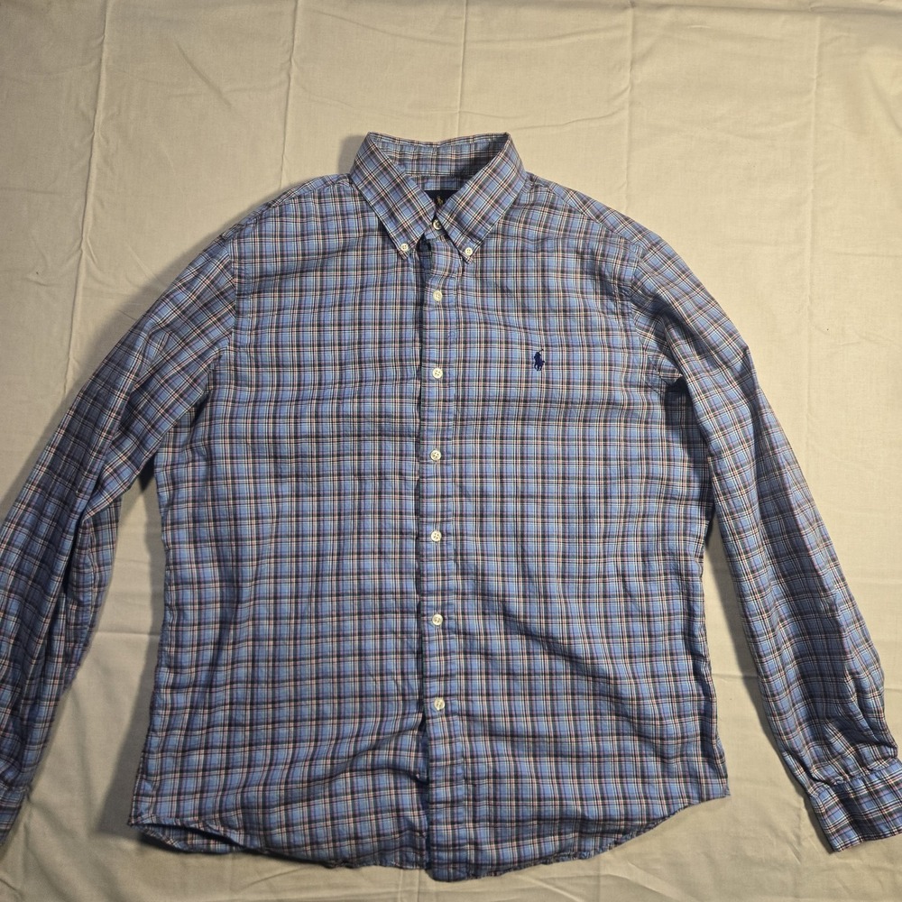 Polo Ralph Lauren Shirt Mens Button Up Blue Plaid Size Large